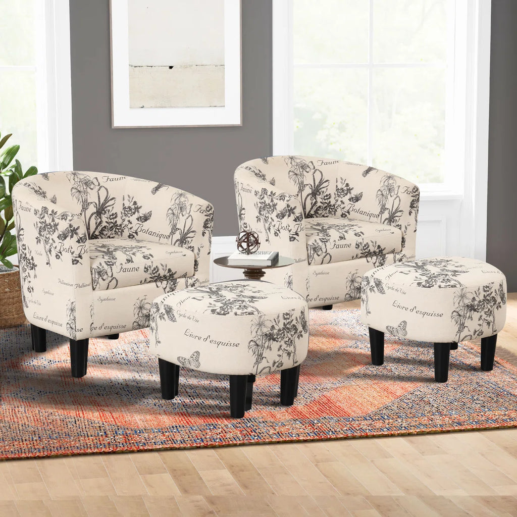 25" W Modern Minimalist Upholstered Barrel Chair And Ottoman (Set of 2) (Set of 2)