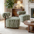 2-Pieces Zebra Strips Accent Chair With Cylindrical Back Chenille Upholstered Cozy Chair With Wood Frame Cute Chair For Living Room, Bedroom (Set of 2)