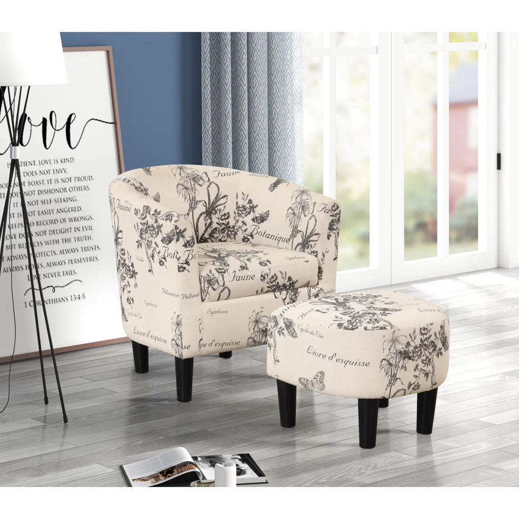 25" W Modern Minimalist Upholstered Barrel Chair And Ottoman (Set of 2) (Set of 2)