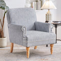 Striped Upholstered Wooden Chair with Rolled Arm
