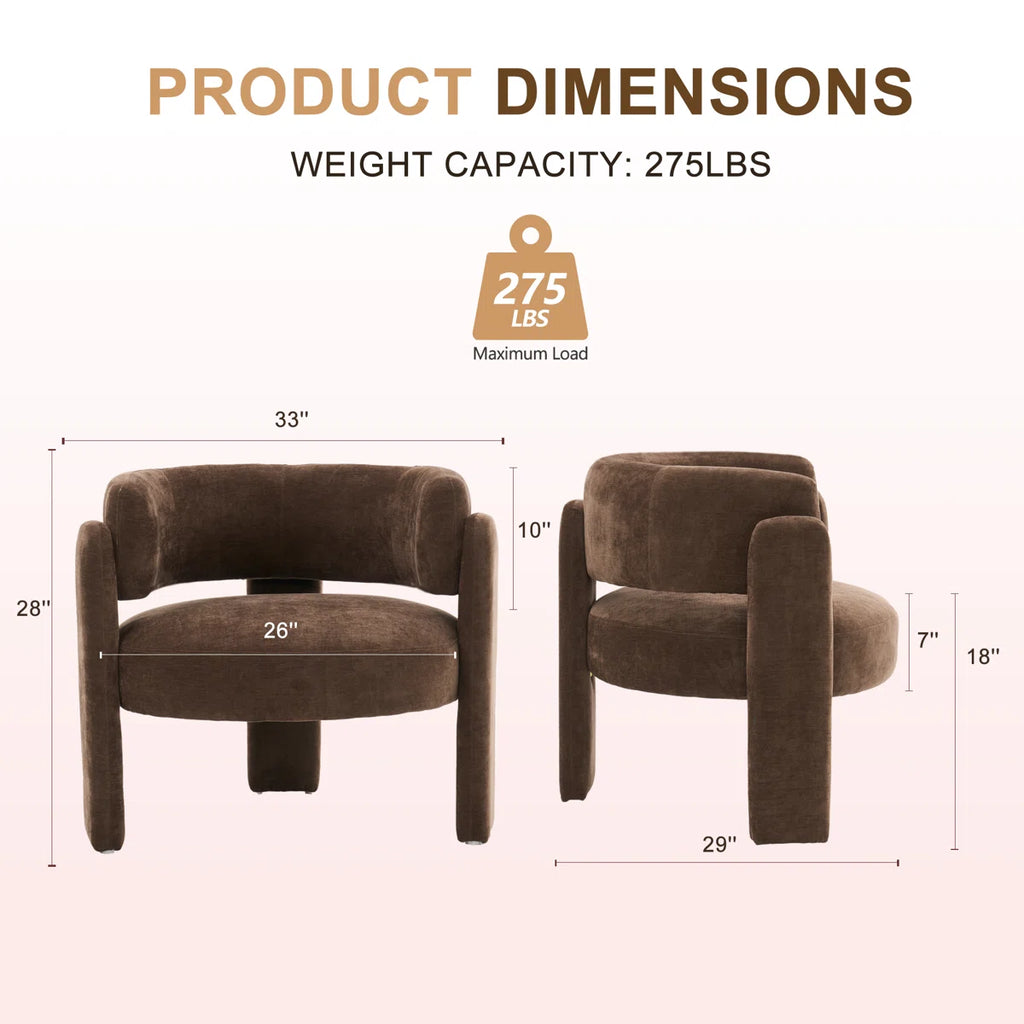 Mid Century Modern Upholstered Barrel Accent Chair (Set of 2, BROWN） (Set of 2)