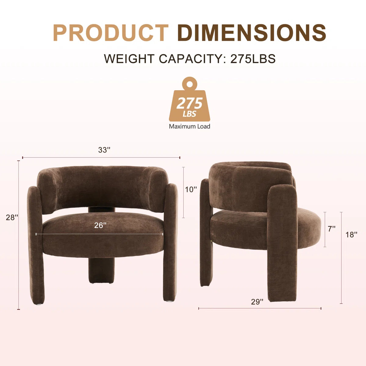 Mid Century Modern Upholstered Barrel Accent Chair (Set of 2, BROWN） (Set of 2)