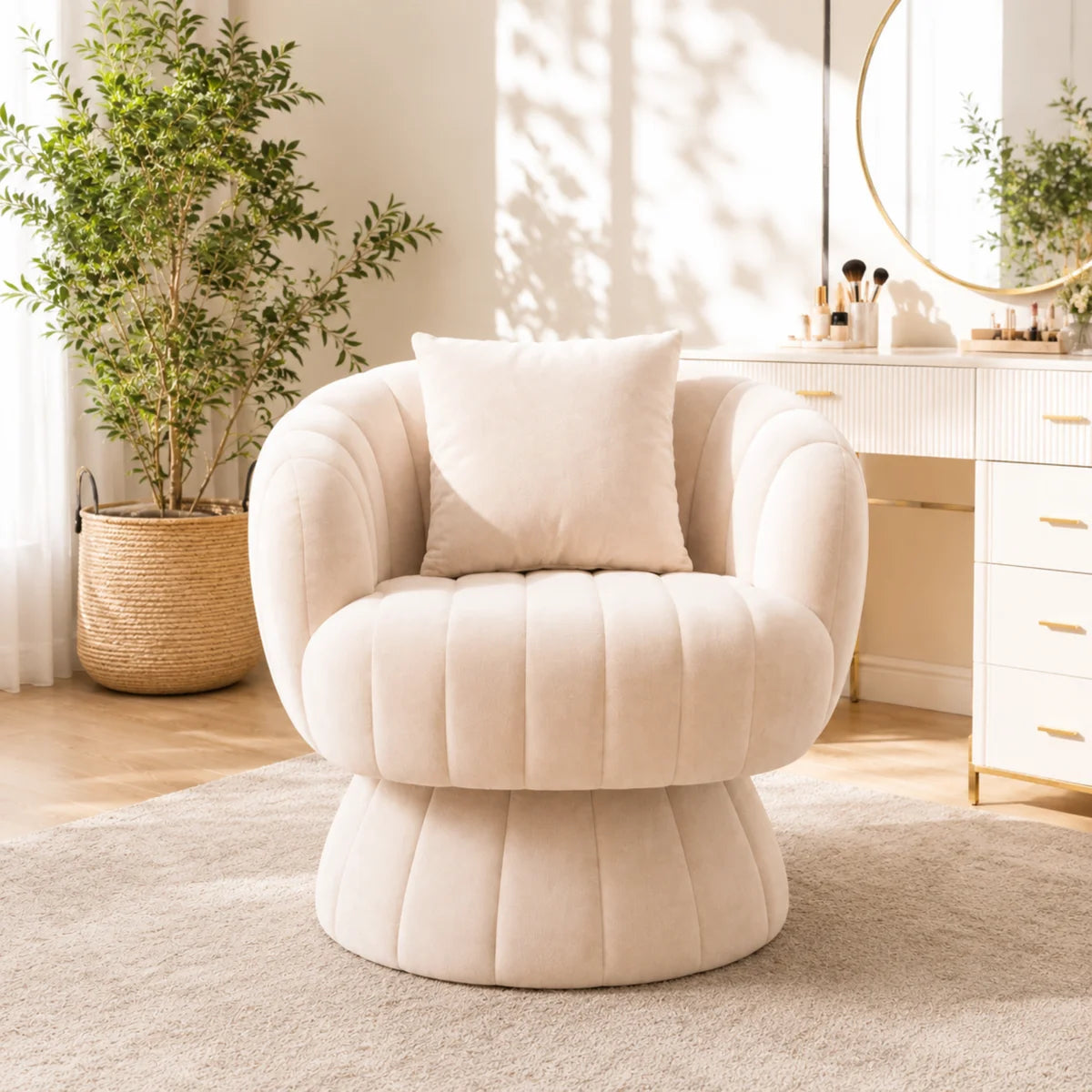 Upholstered Swivel Accent Chair Barrel Chair with Pillow
