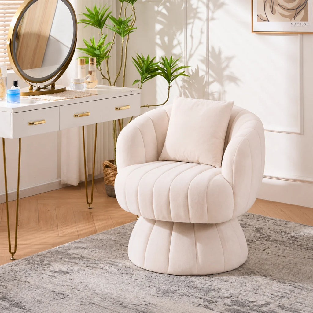 Upholstered Swivel Accent Chair Barrel Chair with Pillow