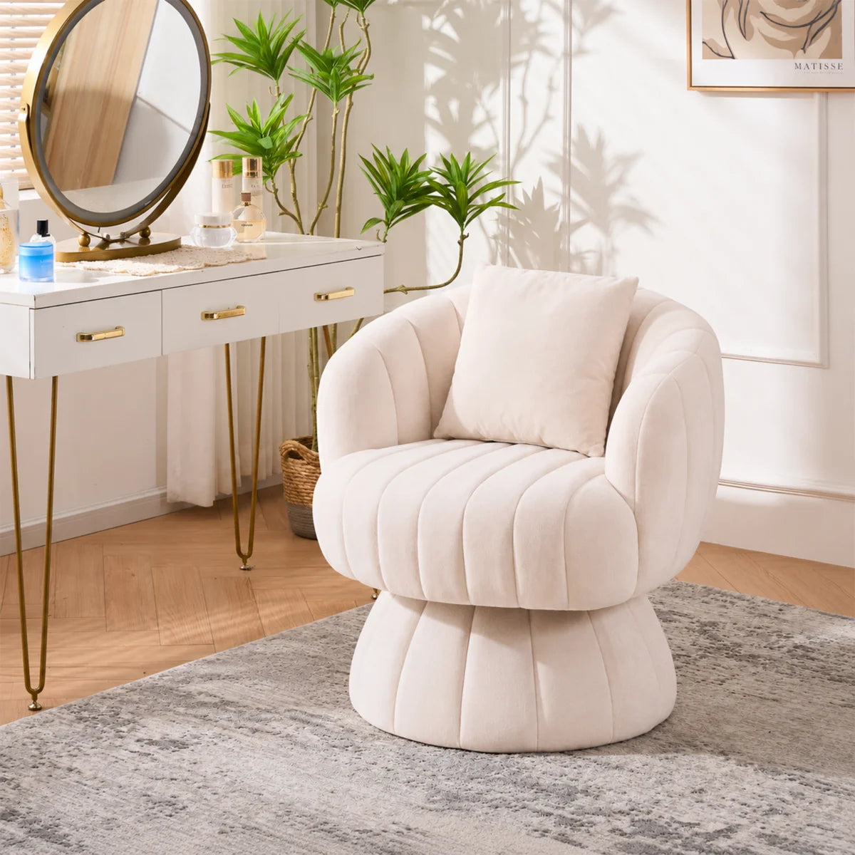 Upholstered Swivel Accent Chair Barrel Chair with Pillow
