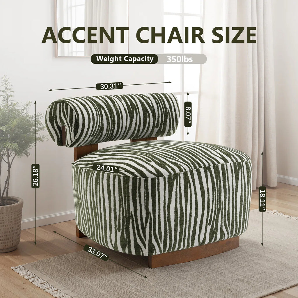 2-Pieces Zebra Strips Accent Chair With Cylindrical Back Chenille Upholstered Cozy Chair With Wood Frame Cute Chair For Living Room, Bedroom (Set of 2)