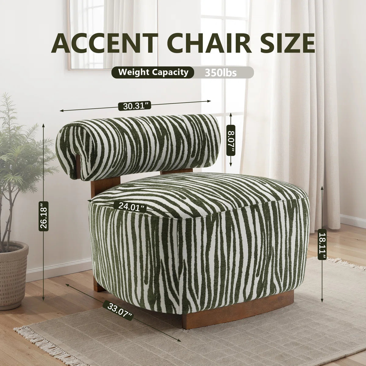 2-Pieces Zebra Strips Accent Chair With Cylindrical Back Chenille Upholstered Cozy Chair With Wood Frame Cute Chair For Living Room, Bedroom (Set of 2)