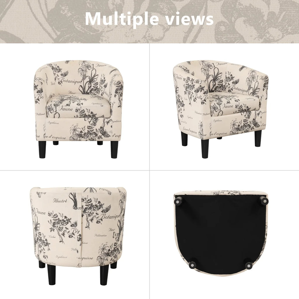 25" W Modern Minimalist Upholstered Barrel Chair And Ottoman (Set of 2) (Set of 2)