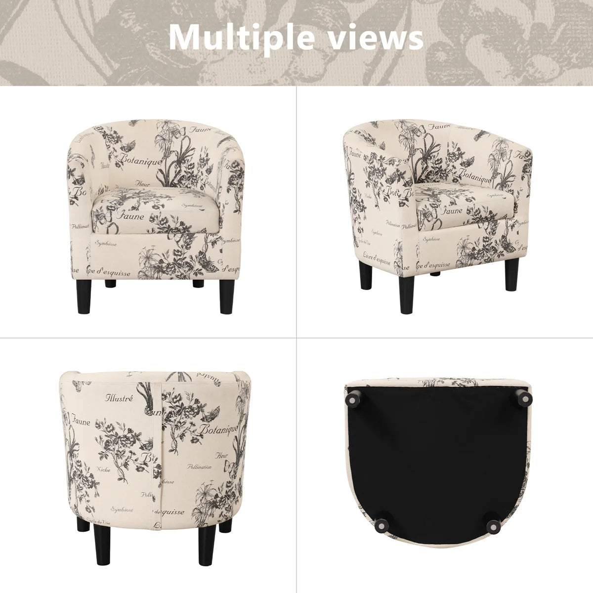 25" W Modern Minimalist Upholstered Barrel Chair And Ottoman (Set of 2) (Set of 2)