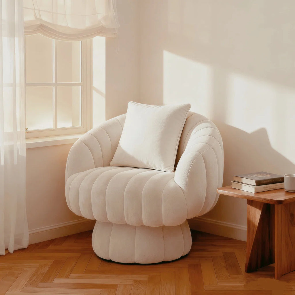Upholstered Swivel Accent Chair Barrel Chair with Pillow