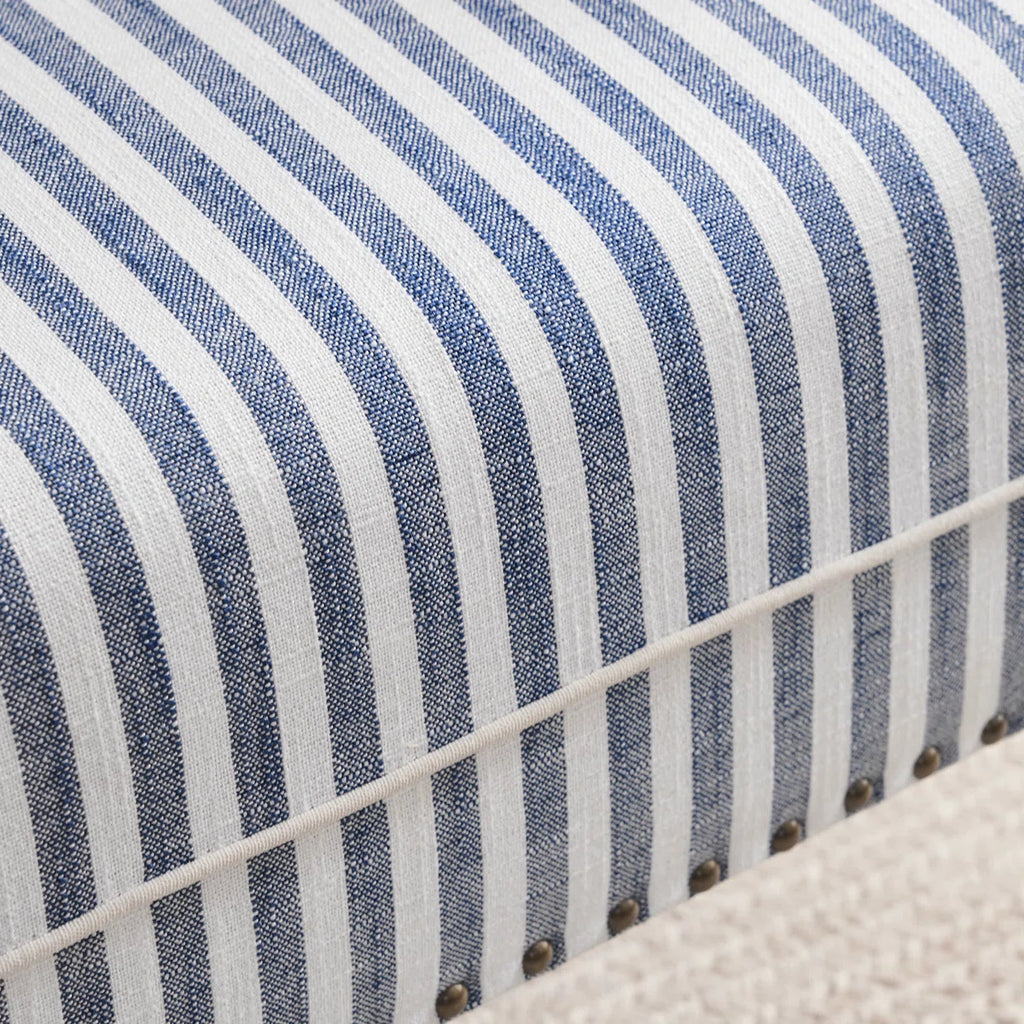 Striped Upholstered Wooden Chair with Rolled Arm