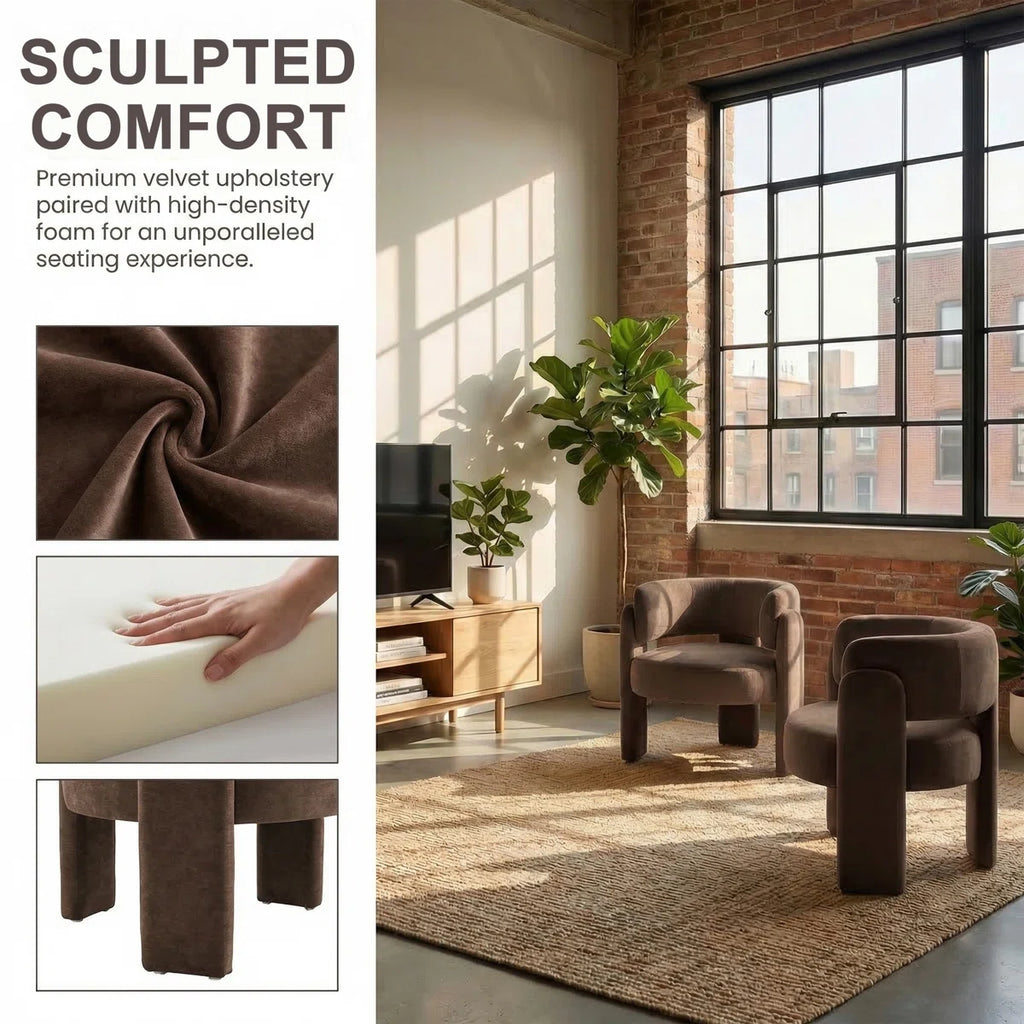 Mid Century Modern Upholstered Barrel Accent Chair (Set of 2, BROWN） (Set of 2)