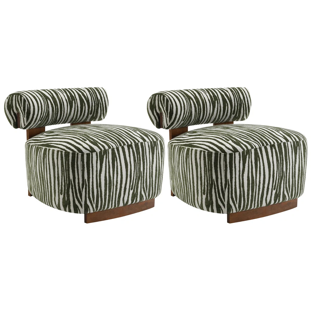 2-Pieces Zebra Strips Accent Chair With Cylindrical Back Chenille Upholstered Cozy Chair With Wood Frame Cute Chair For Living Room, Bedroom (Set of 2)