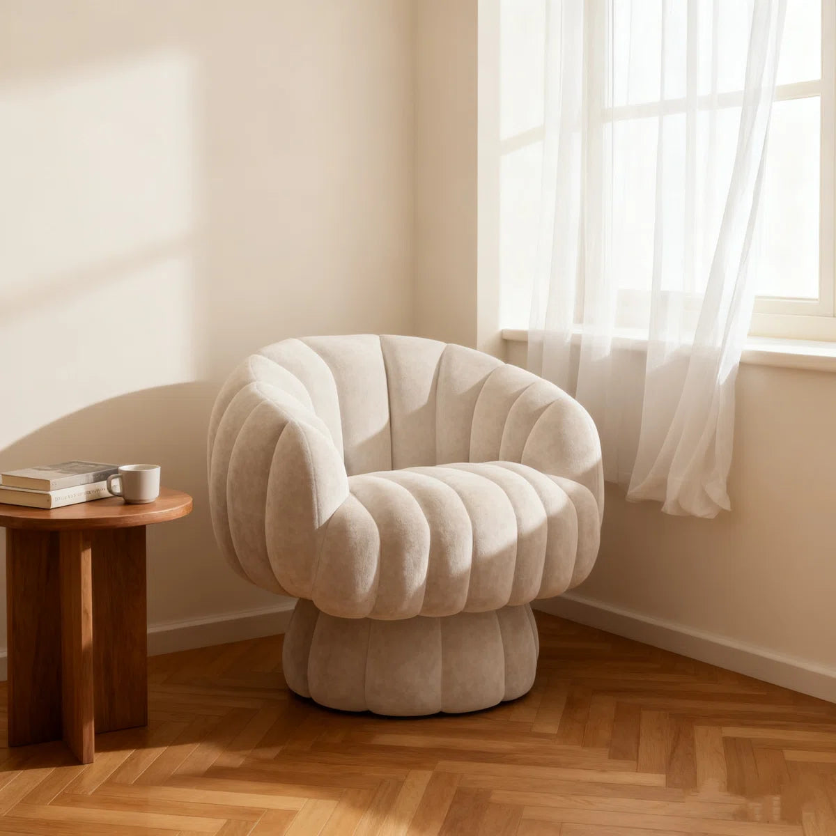 Upholstered Swivel Accent Chair Barrel Chair with Pillow