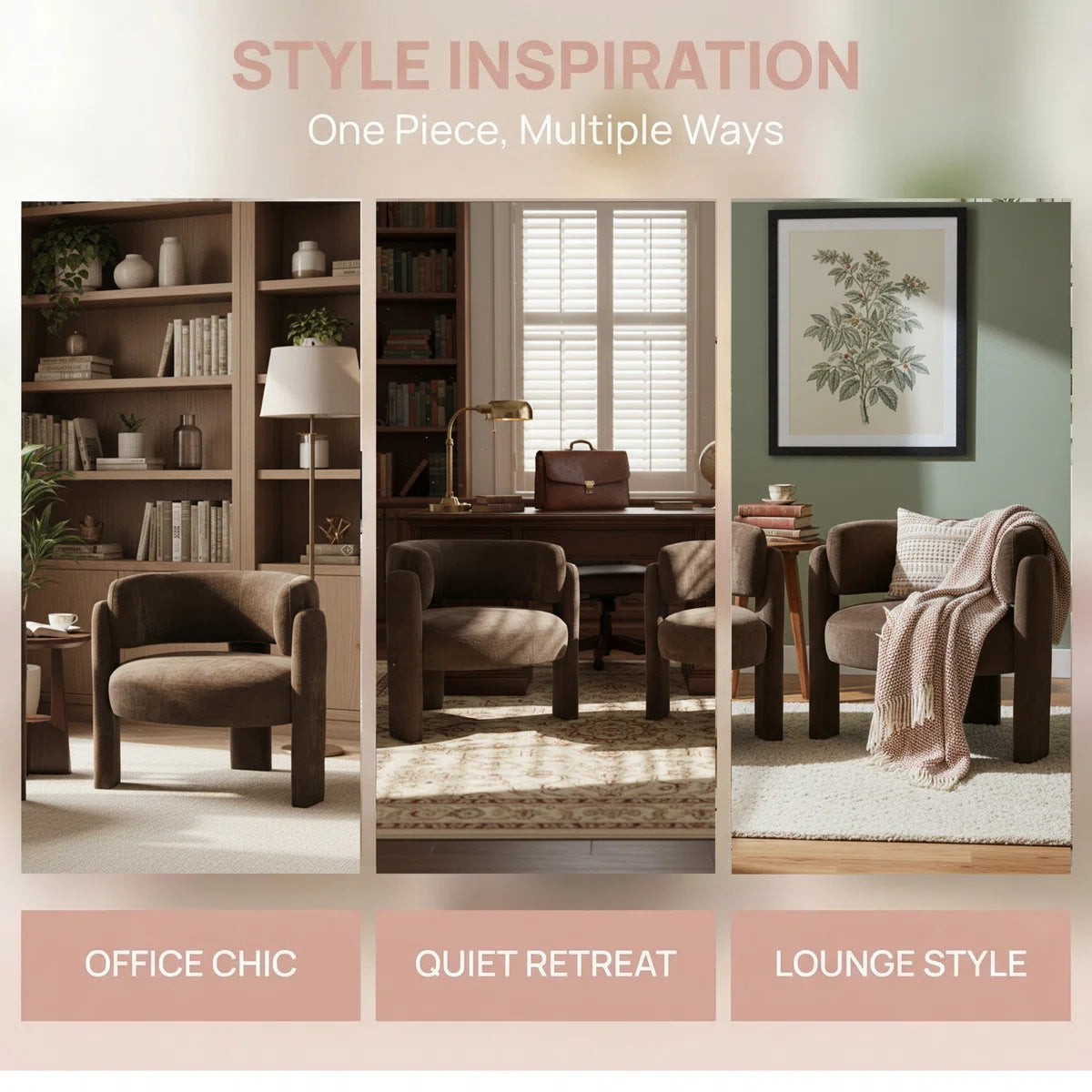 Mid Century Modern Upholstered Barrel Accent Chair (Set of 2, BROWN） (Set of 2)