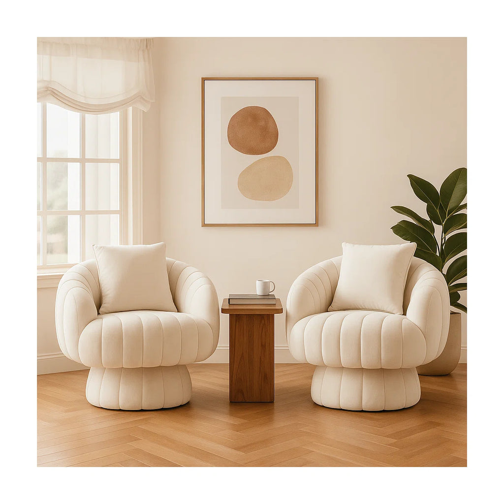 Upholstered Swivel Accent Chair Barrel Chair with Pillow