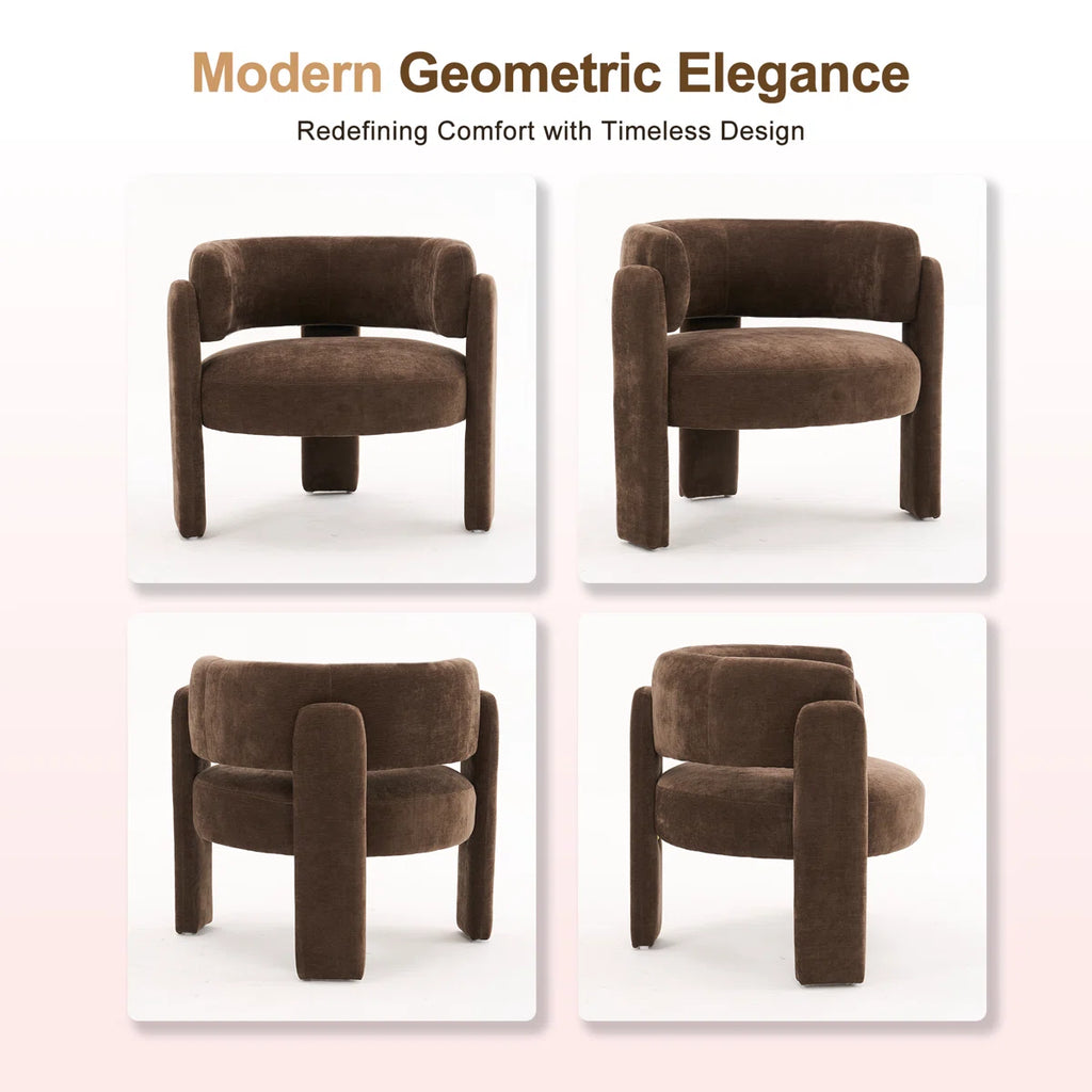 Mid Century Modern Upholstered Barrel Accent Chair (Set of 2, BROWN） (Set of 2)