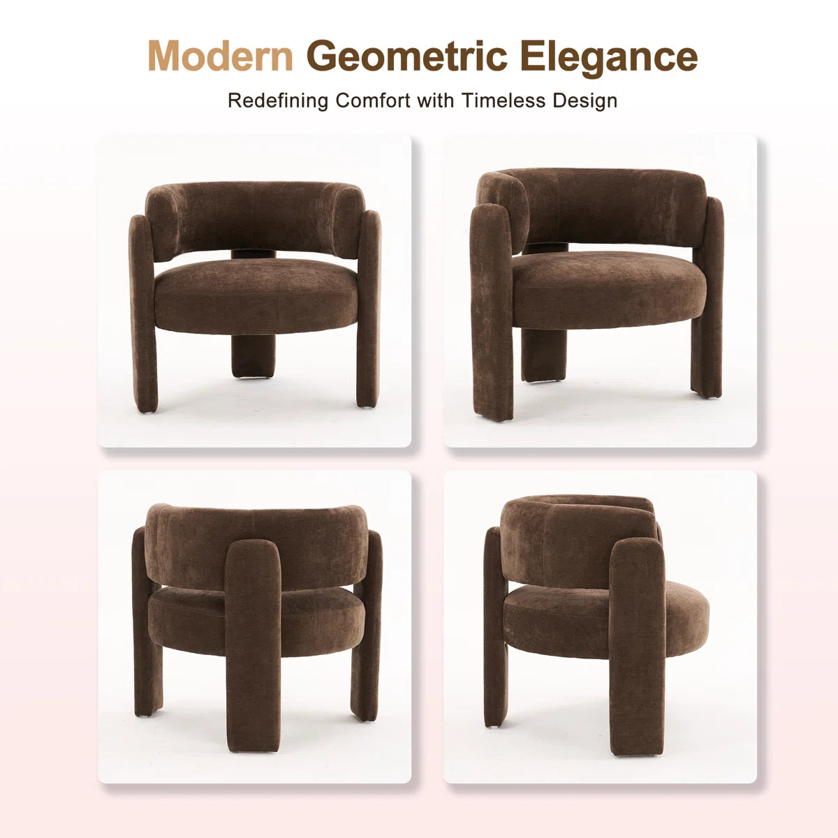 Mid Century Modern Upholstered Barrel Accent Chair (Set of 2, BROWN） (Set of 2)