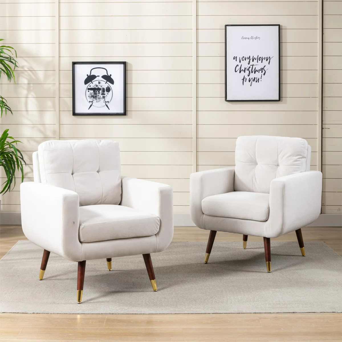 Candelora 28.35" W Modern Tufted Upholstered Accent Chair with Metal Feet Guards (Set of 2)