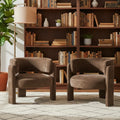 Mid Century Modern Upholstered Barrel Accent Chair (Set of 2, BROWN） (Set of 2)