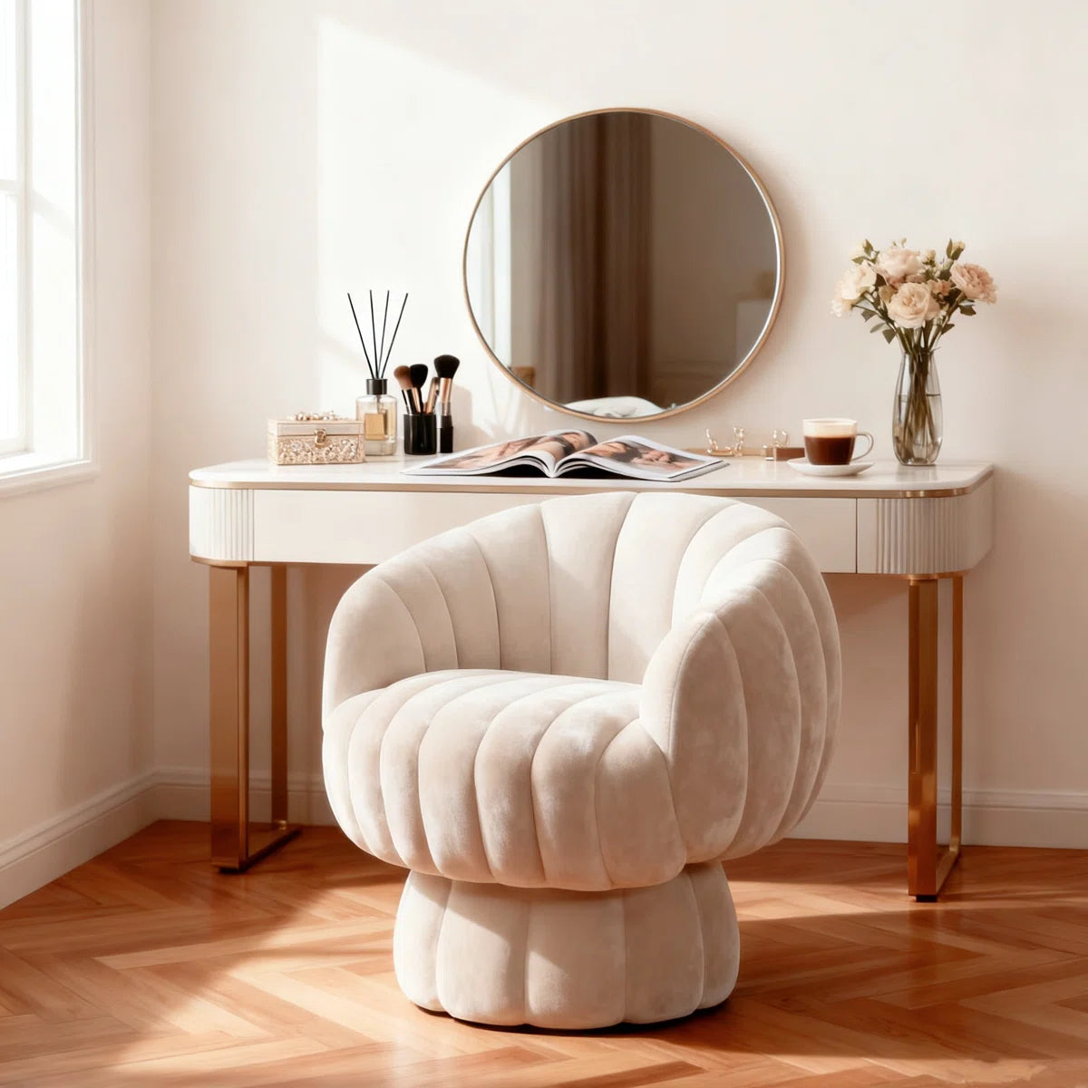 Upholstered Swivel Accent Chair Barrel Chair with Pillow